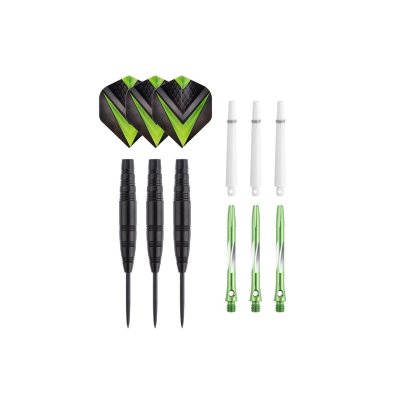 Jeu de 3 fléchettes pro à pointe acier 23gr - Modèle Cupra - Coloris vert